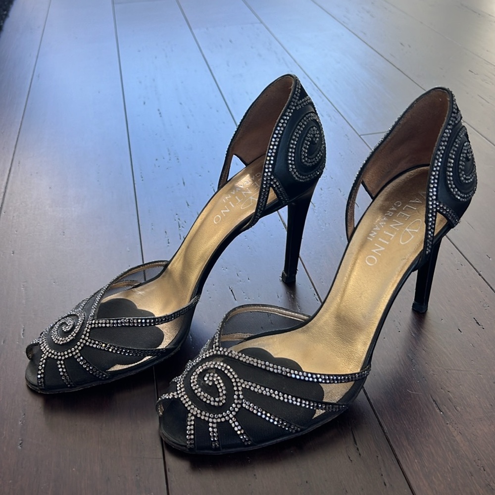 VALENTINO GARAVANI black jeweled 4 inch stilettos. Only worn twice!